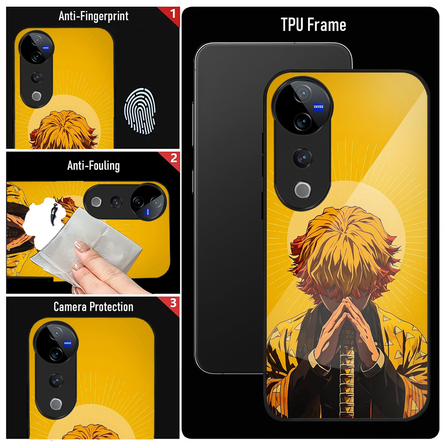 Vivo V40 Pro 5G Premium Acrylic Shockproof Glass Back Case (Zenitsu Agatsuma)