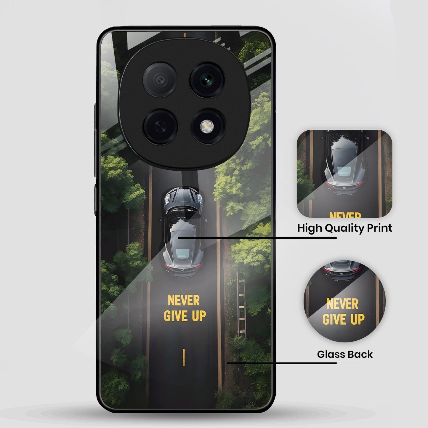 OPPO F29 Pro 5G Premium Acrylic Shockproof Glass Back Case (Road Never Give Up)