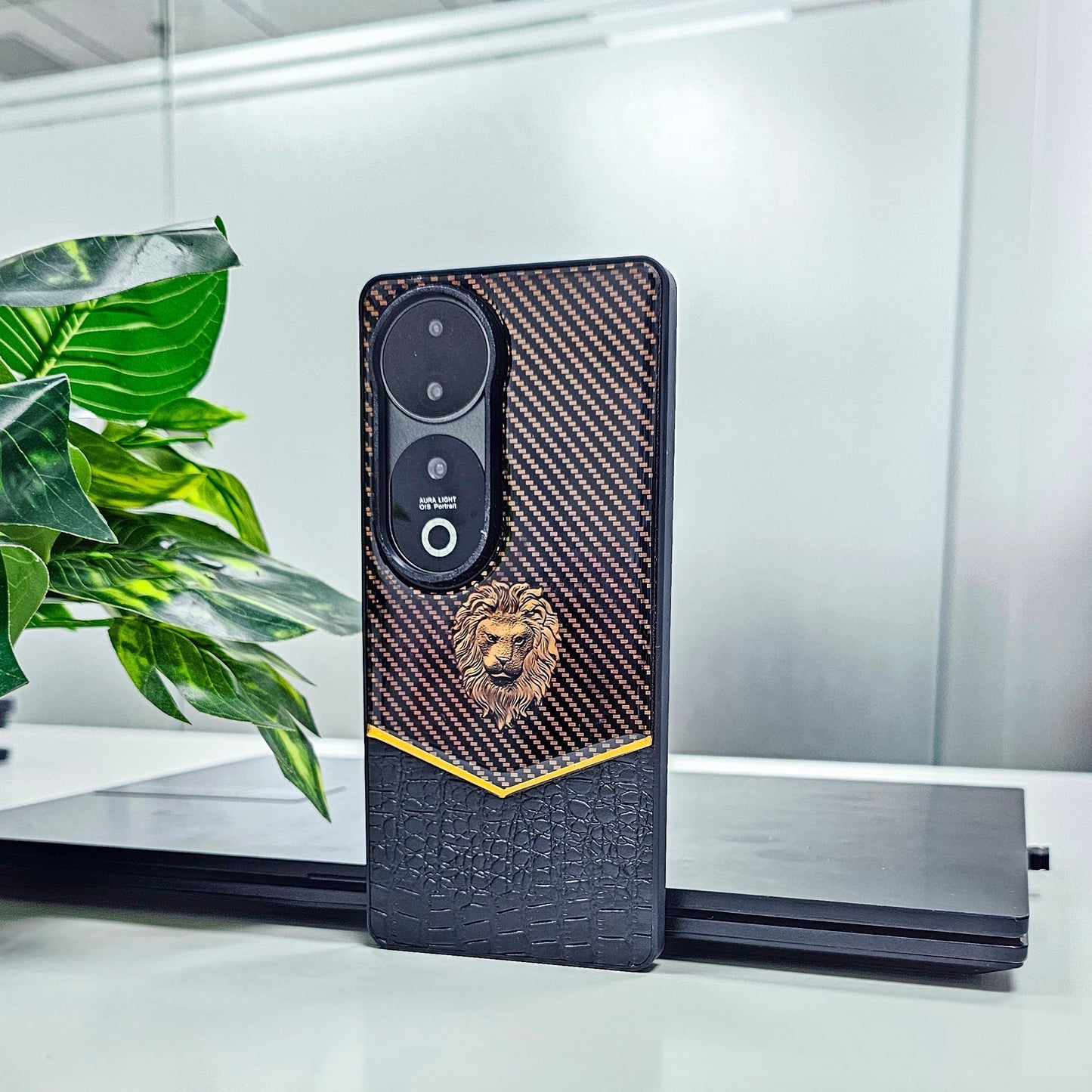 Vivo V40 5G Luxury Lion Pattern Leather And Liquid Silicone Case