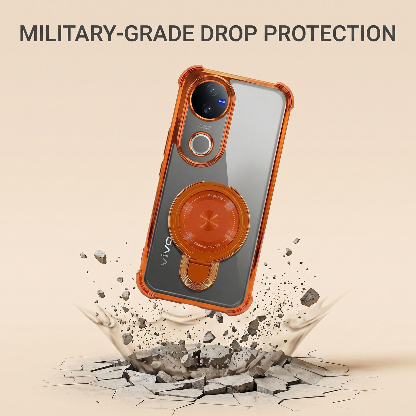 Vivo V50 5G Invincible Bracket Ring Stand Airbag Cosmic Orange Case