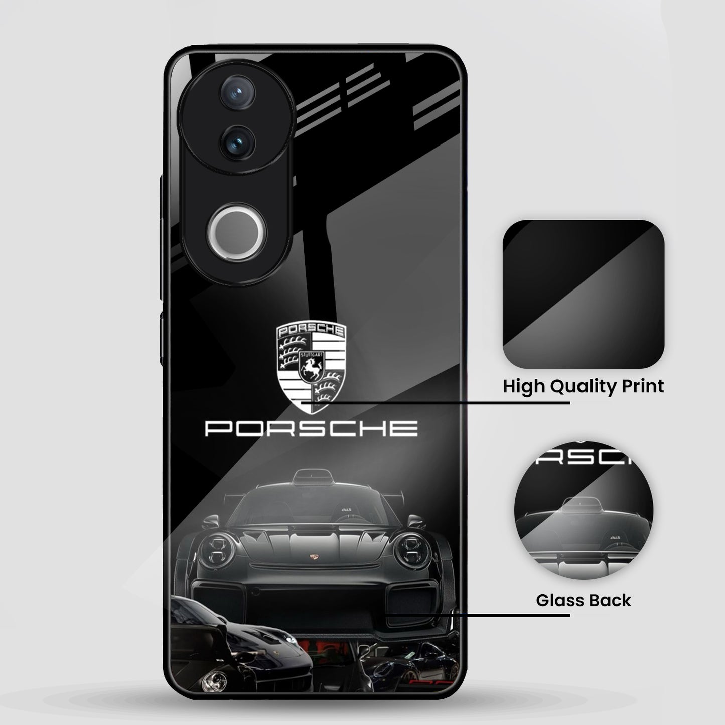 Vivo V50 5G Premium Acrylic Shockproof Glass Back Case (Black Porsche)