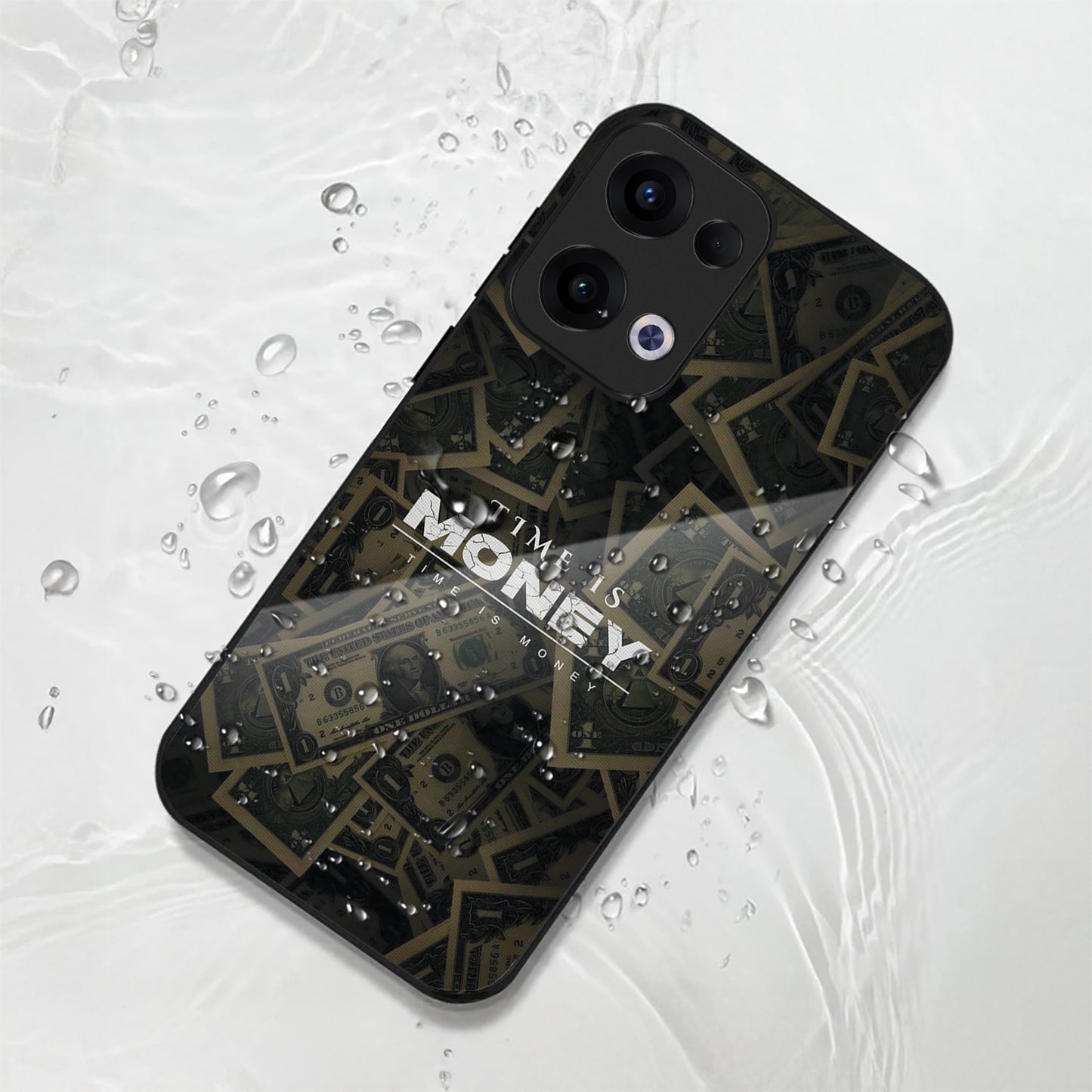 Oppo Reno 13 5G Premium Acrylic Shockproof Glass Back Case (Time is Money)