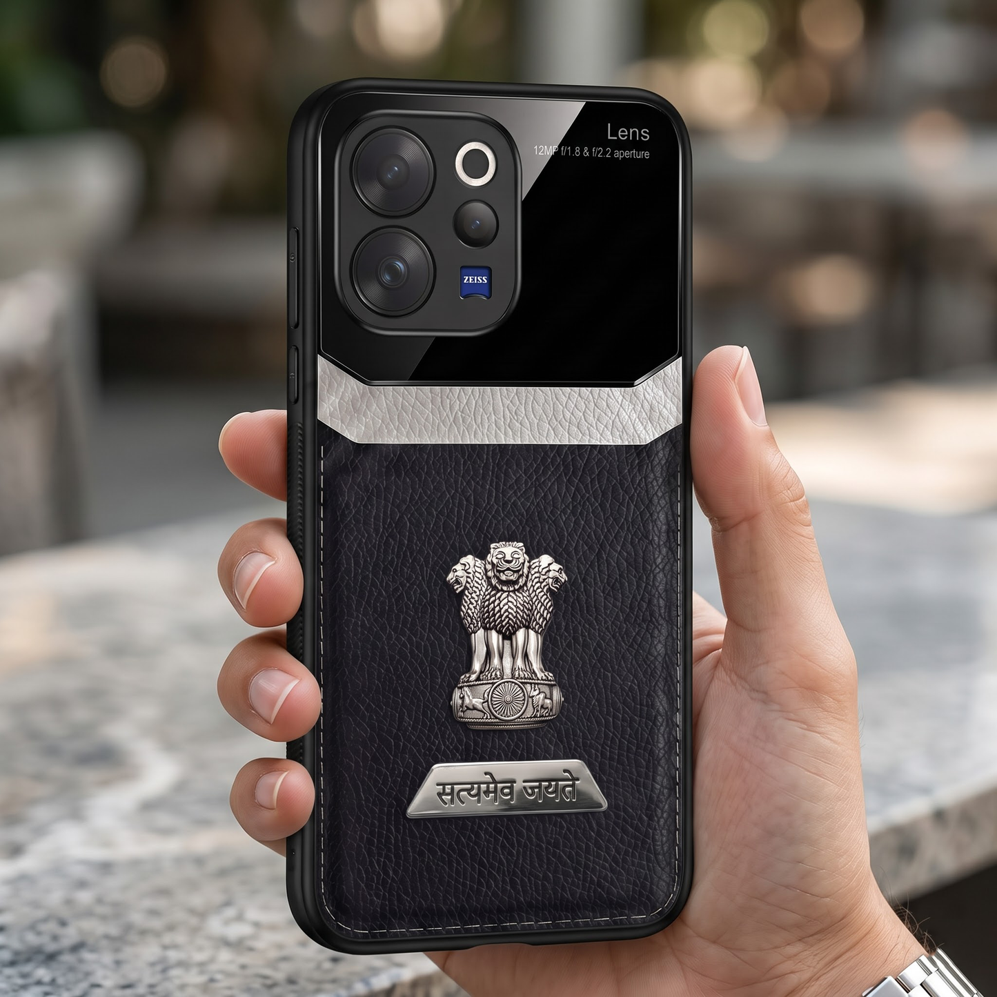 Vivo V70 5G Satyamev Jayate 2-in-1 Emblem Leather Lens Protective Back Case