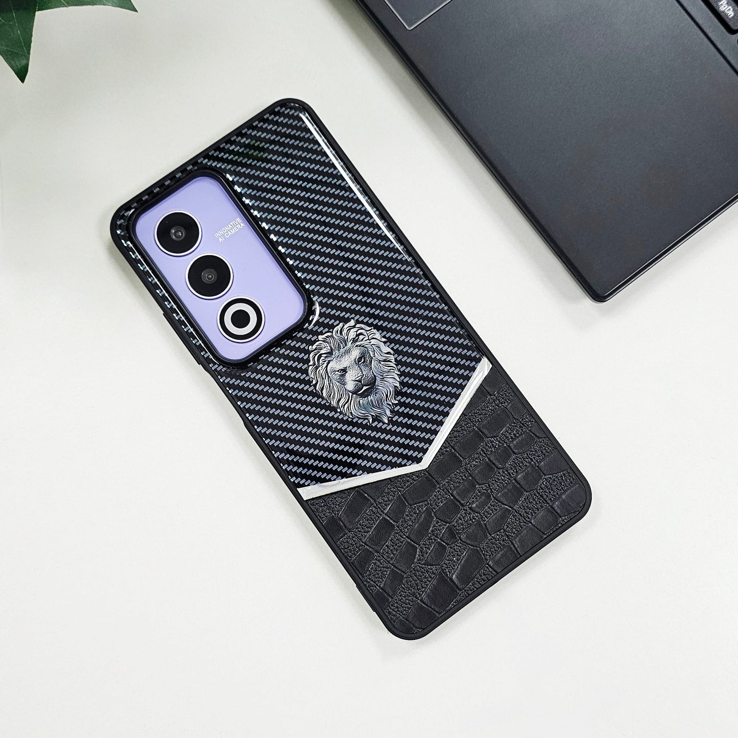 Oppo A3 Pro 5G Luxury Lion Pattern Leather And Liquid Silicone Case