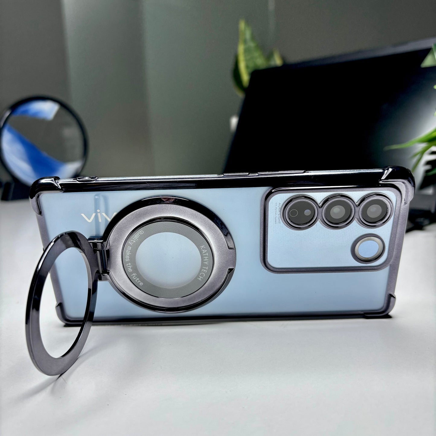 Vivo V27 5G Original Luxury Magnifier Ring Stand Shockproof Airbags Corner Case