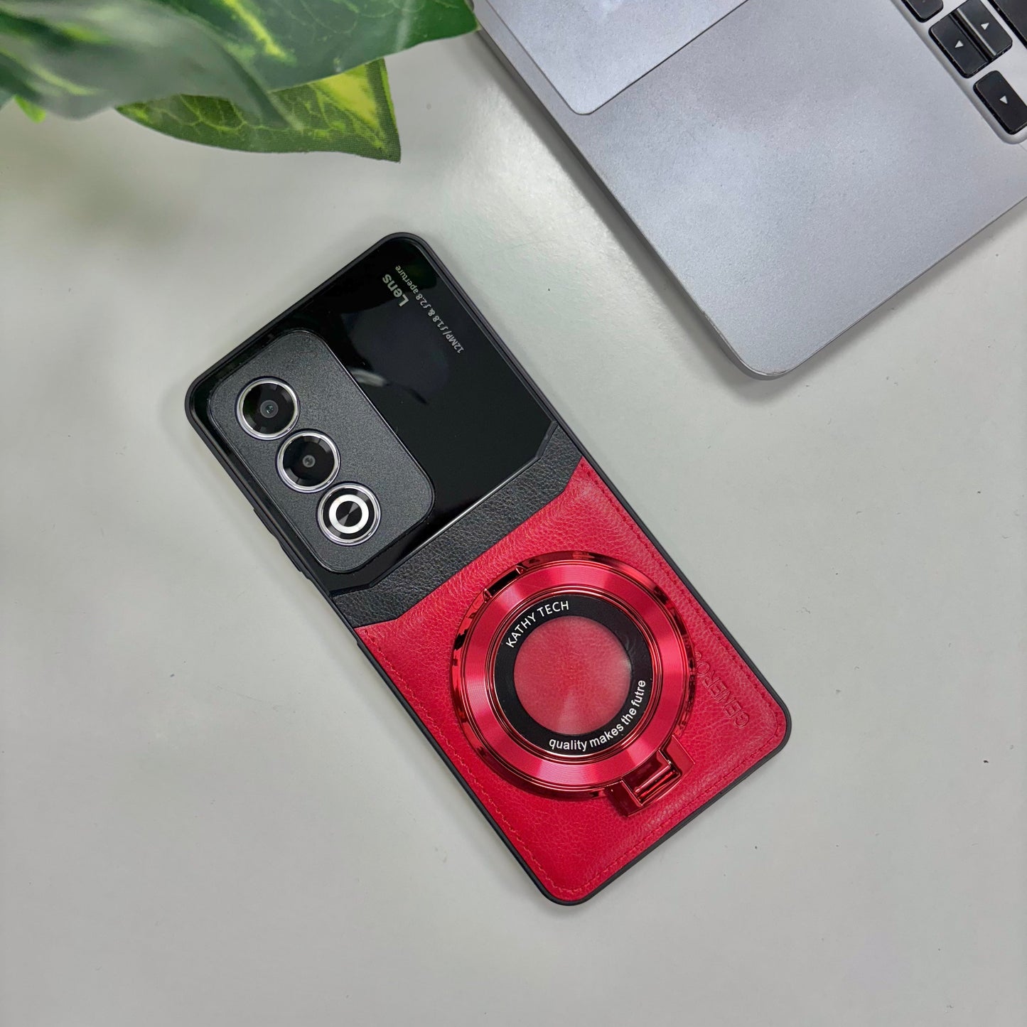 Oppo A3 Pro 5G Original Luxury Leather Lens Magnifier Ring Stand Case