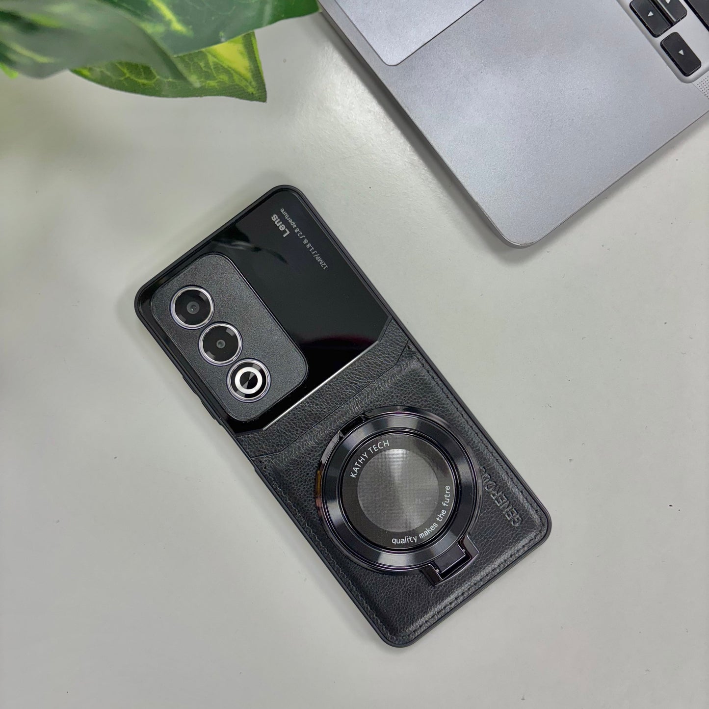 Oppo A3 Pro 5G Original Luxury Leather Lens Magnifier Ring Stand Case