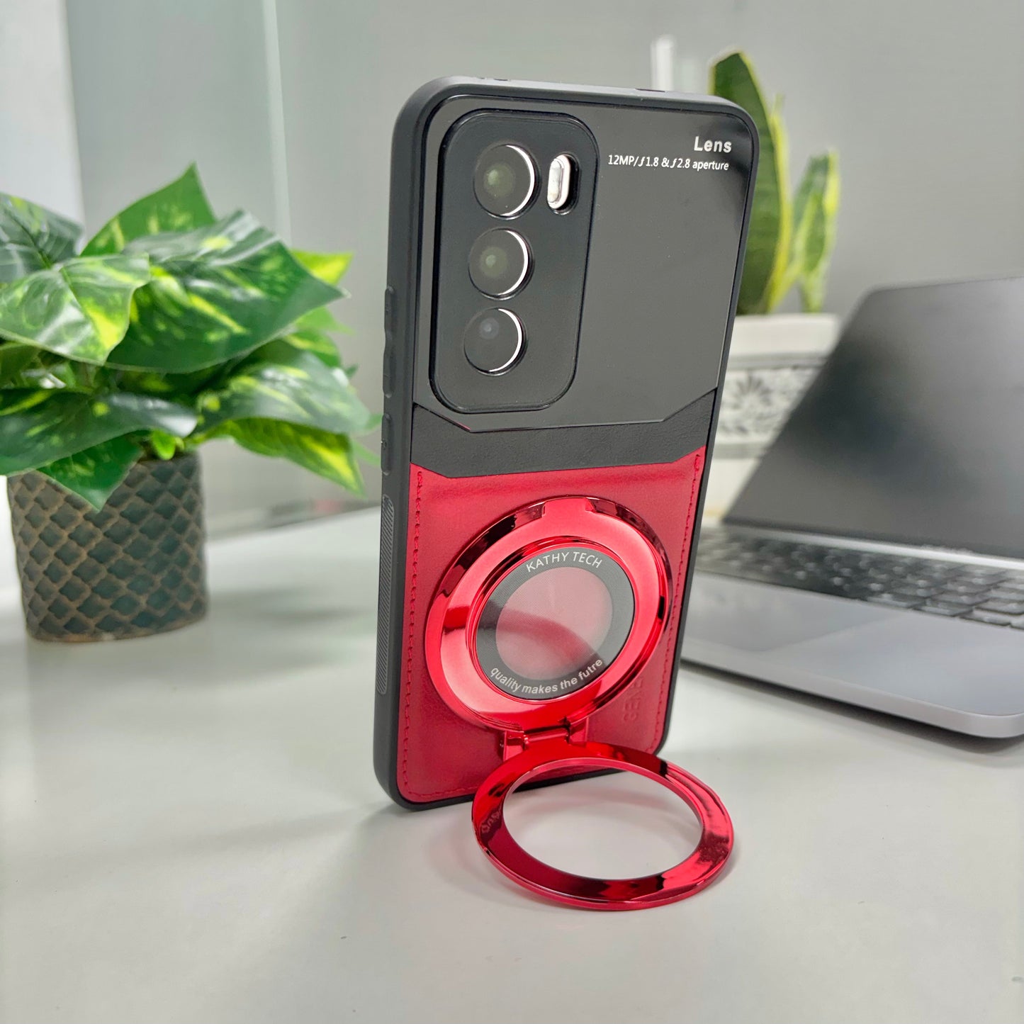 Oppo Reno12 Pro 5G Original Luxury Leather Lens Magnifier Ring Stand Case