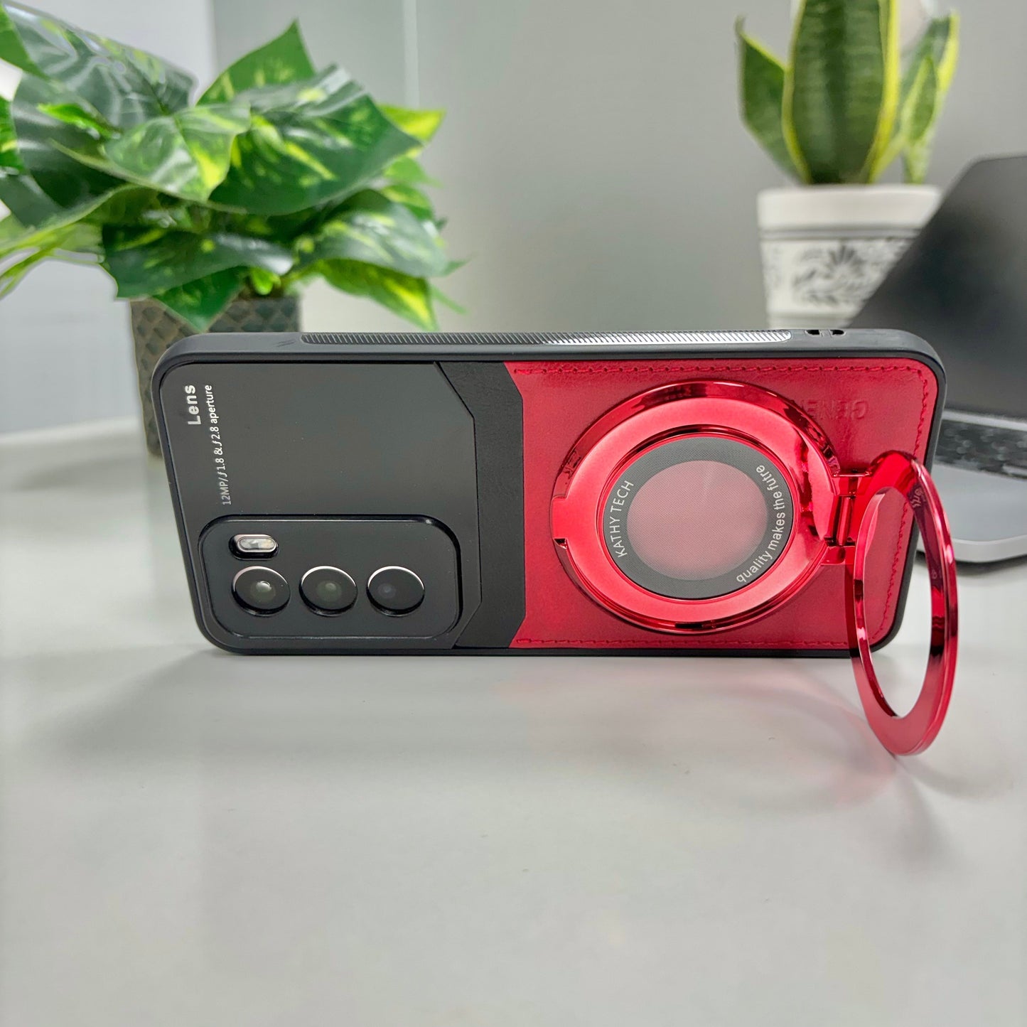 Oppo Reno12 Pro 5G Original Luxury Leather Lens Magnifier Ring Stand Case