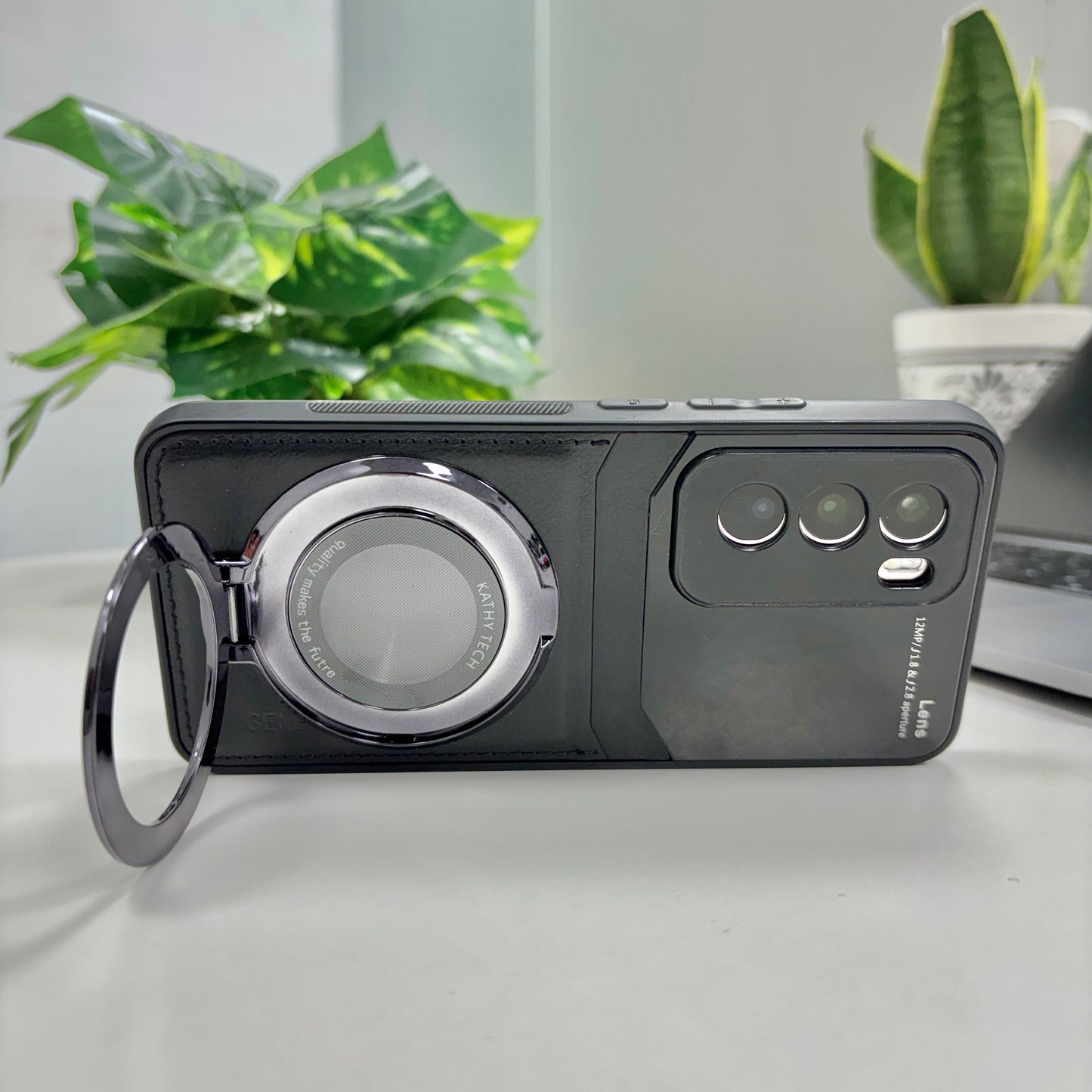 Oppo Reno12 Pro 5G Original Luxury Leather Lens Magnifier Ring Stand Case