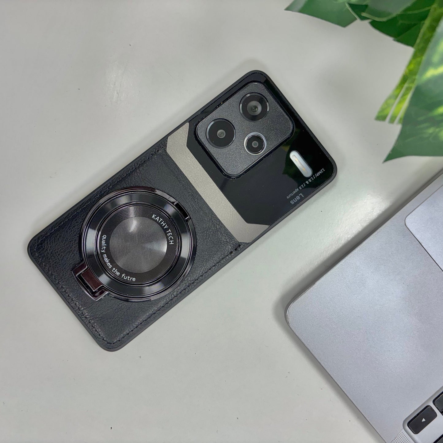 Redmi Note 13 Pro+ 5G Original Luxury Leather Lens Magnifier Ring Stand Case