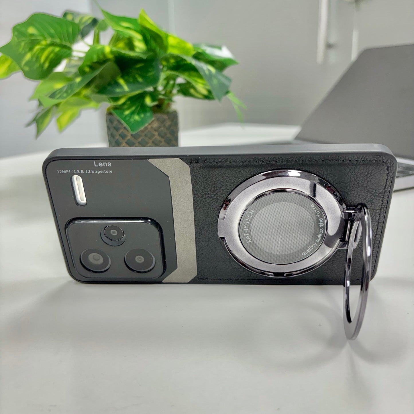 Redmi Note 13 Pro+ 5G Original Luxury Leather Lens Magnifier Ring Stand Case
