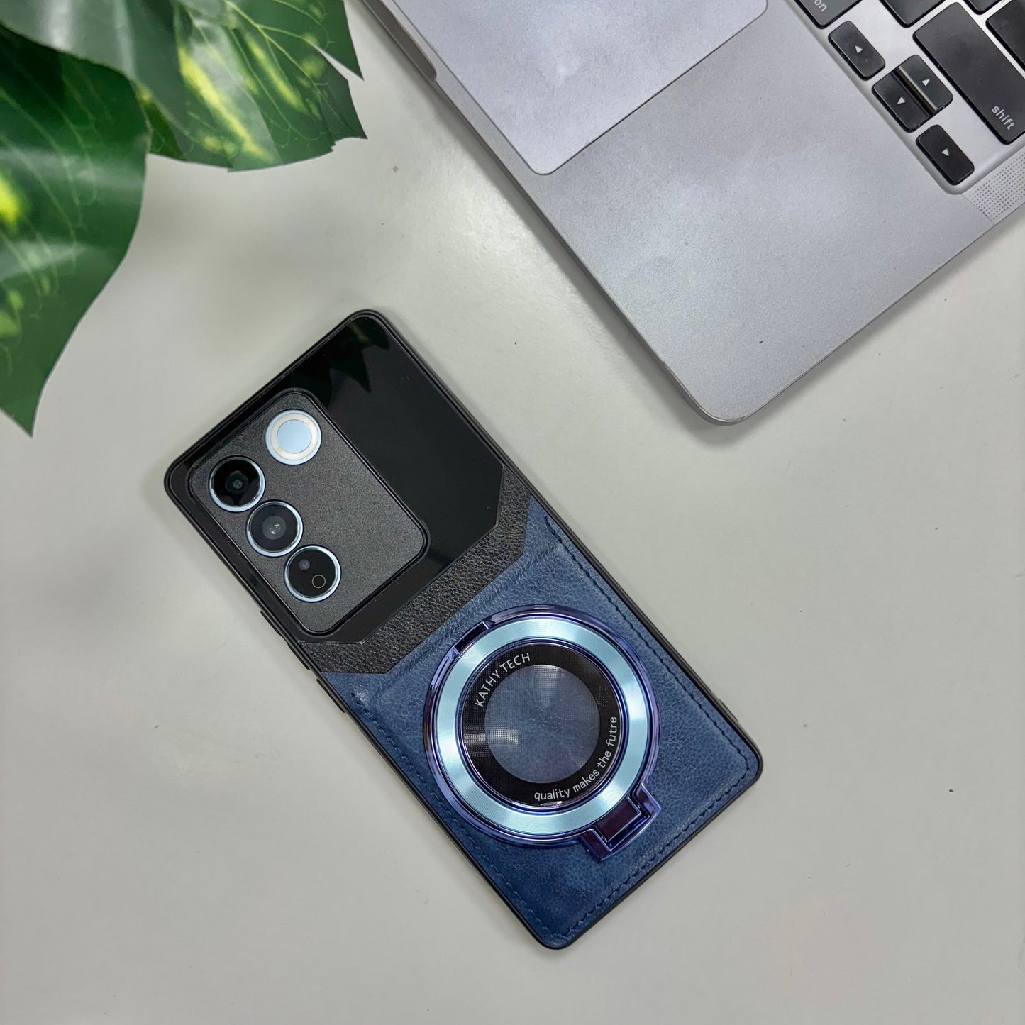 Vivo V27 5G Original Luxury Leather Lens Magnifier Ring Stand Case