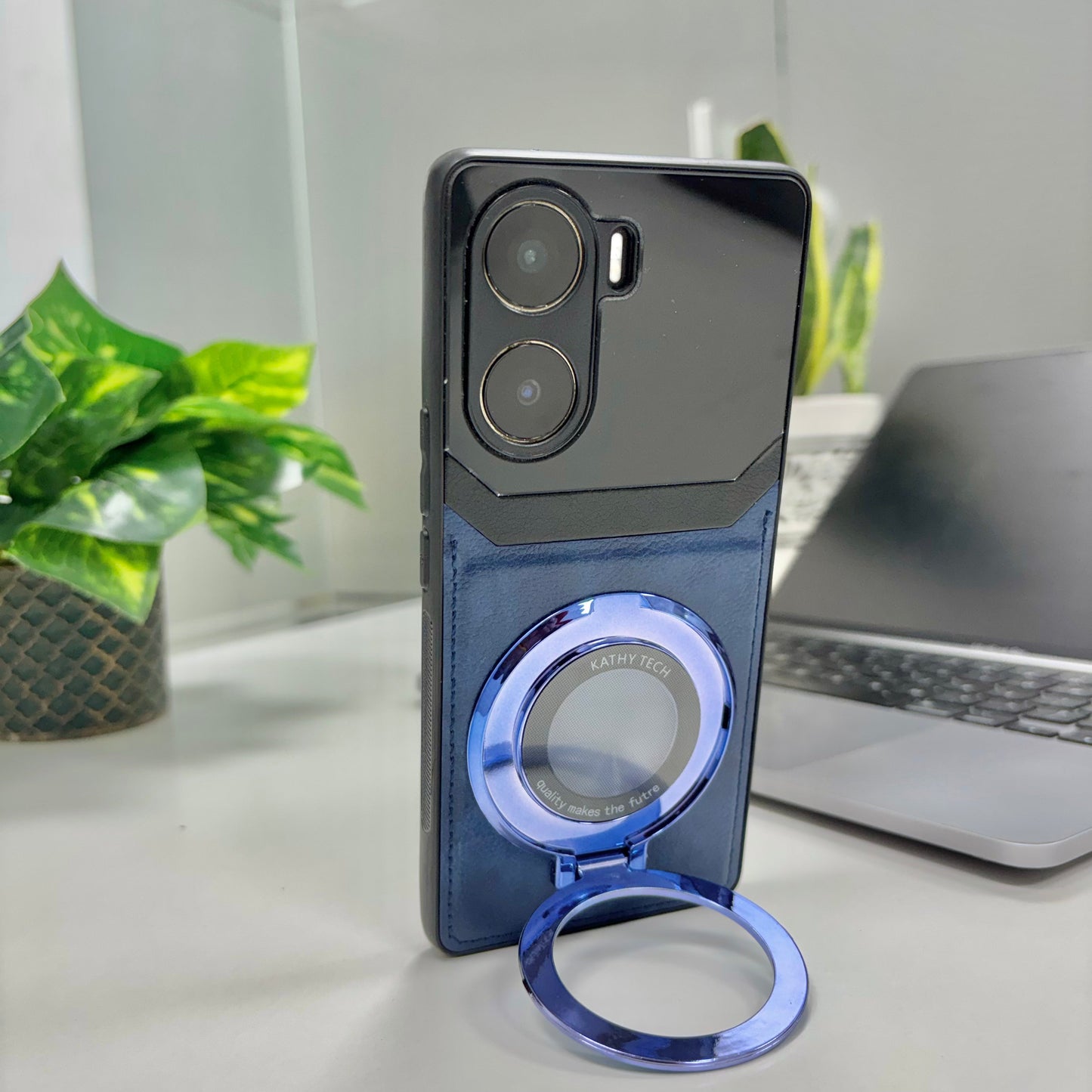 Vivo V29e 5G Original Luxury Leather Lens Magnifier Ring Stand Case