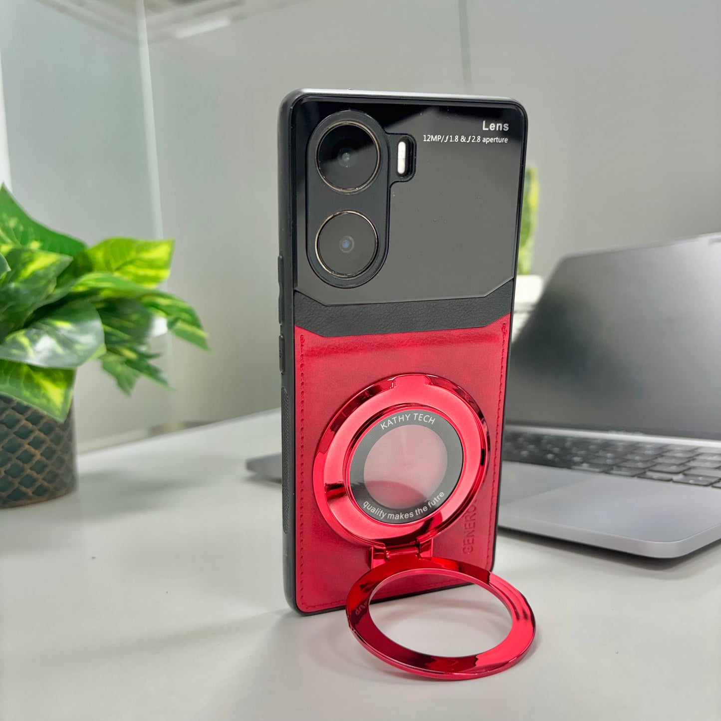 Vivo V29e 5G Original Luxury Leather Lens Magnifier Ring Stand Case
