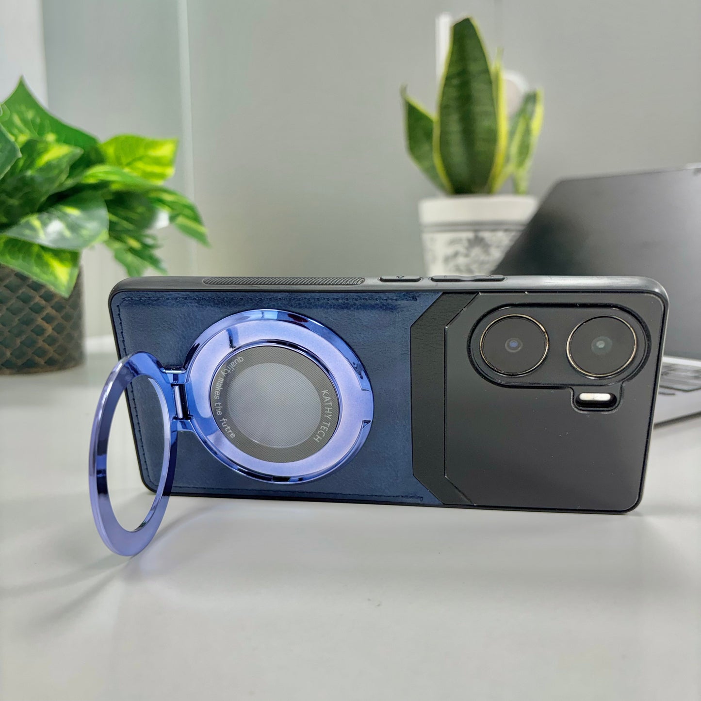 Vivo V29e 5G Original Luxury Leather Lens Magnifier Ring Stand Case
