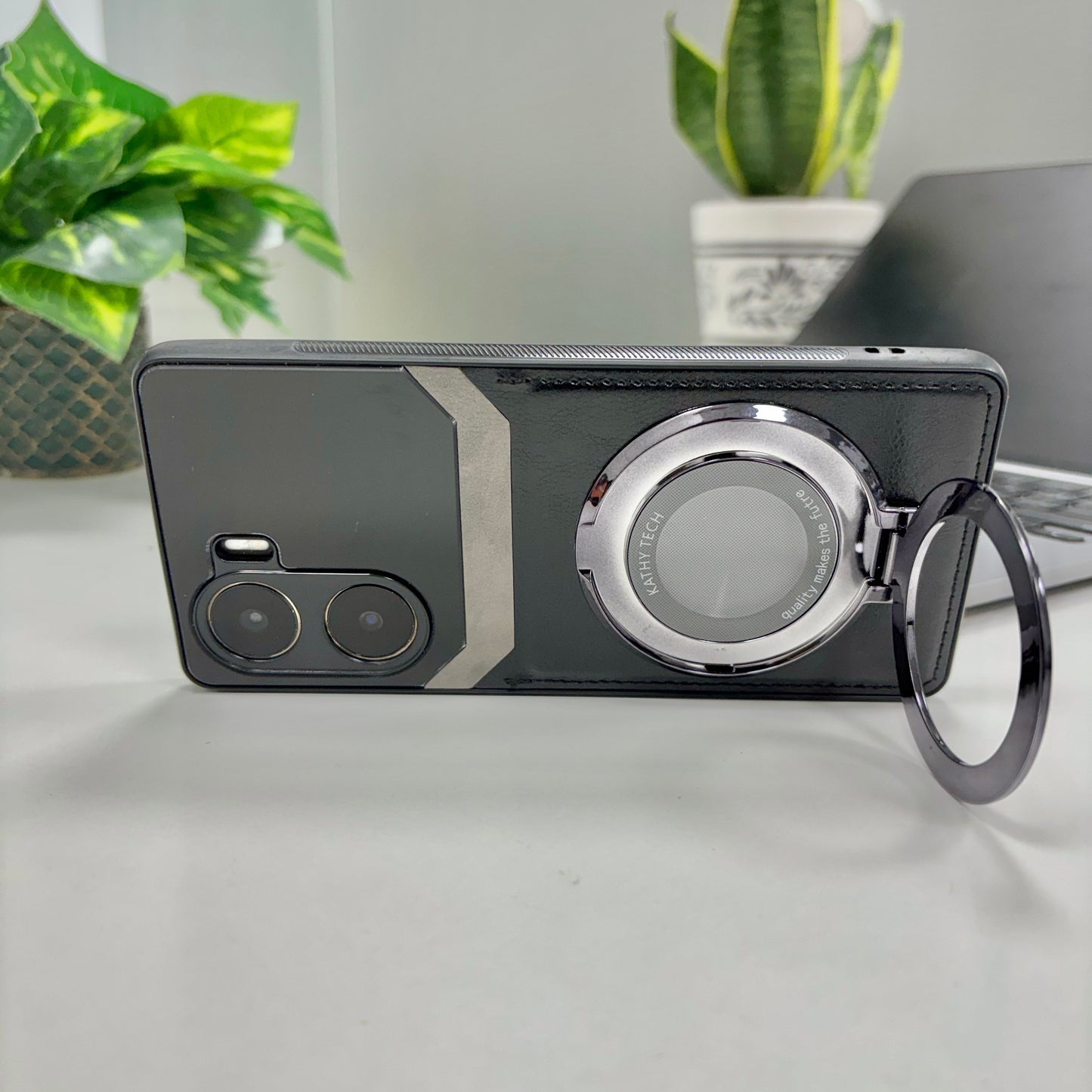 Vivo V29e 5G Original Luxury Leather Lens Magnifier Ring Stand Case
