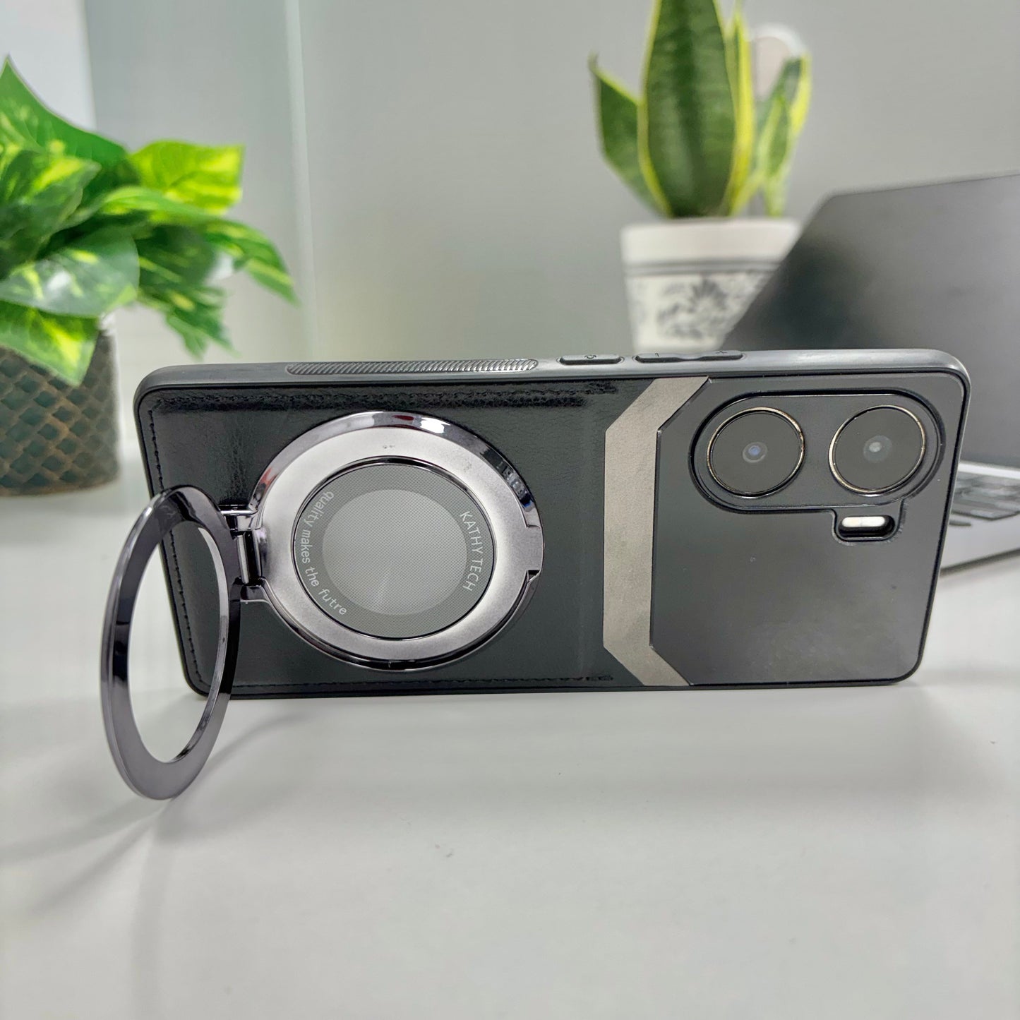Vivo V29e 5G Original Luxury Leather Lens Magnifier Ring Stand Case