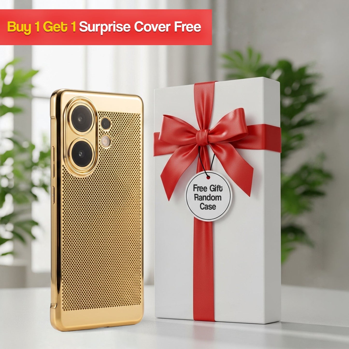 Vivo V60 5G New Mesh Red Electroplated Precision Heat Dissipation Case (Buy 1 Get 1 Surprise Cover)