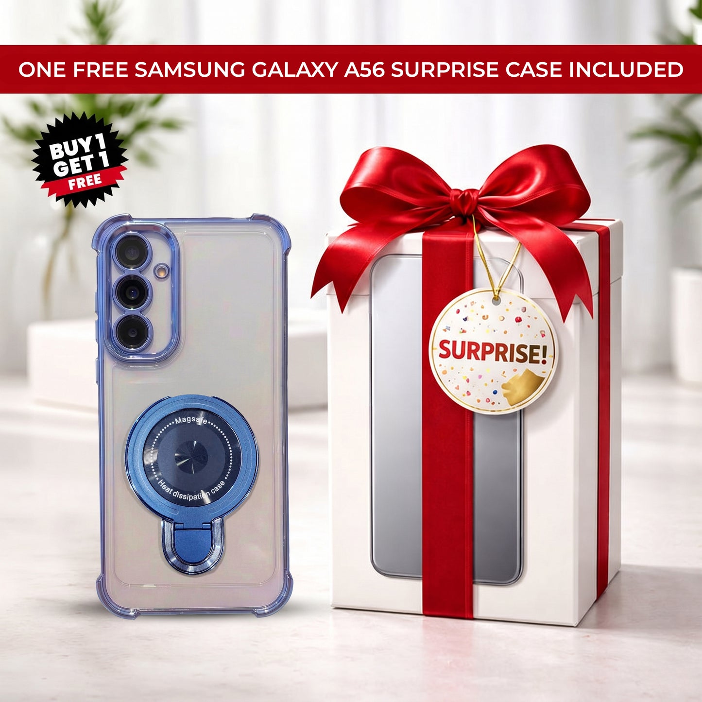 Samsung Galaxy A56 5G Luxury Four Corner Invincible Bracket Ring Stand Case (Buy 1 Get 1 Surprise Cover)