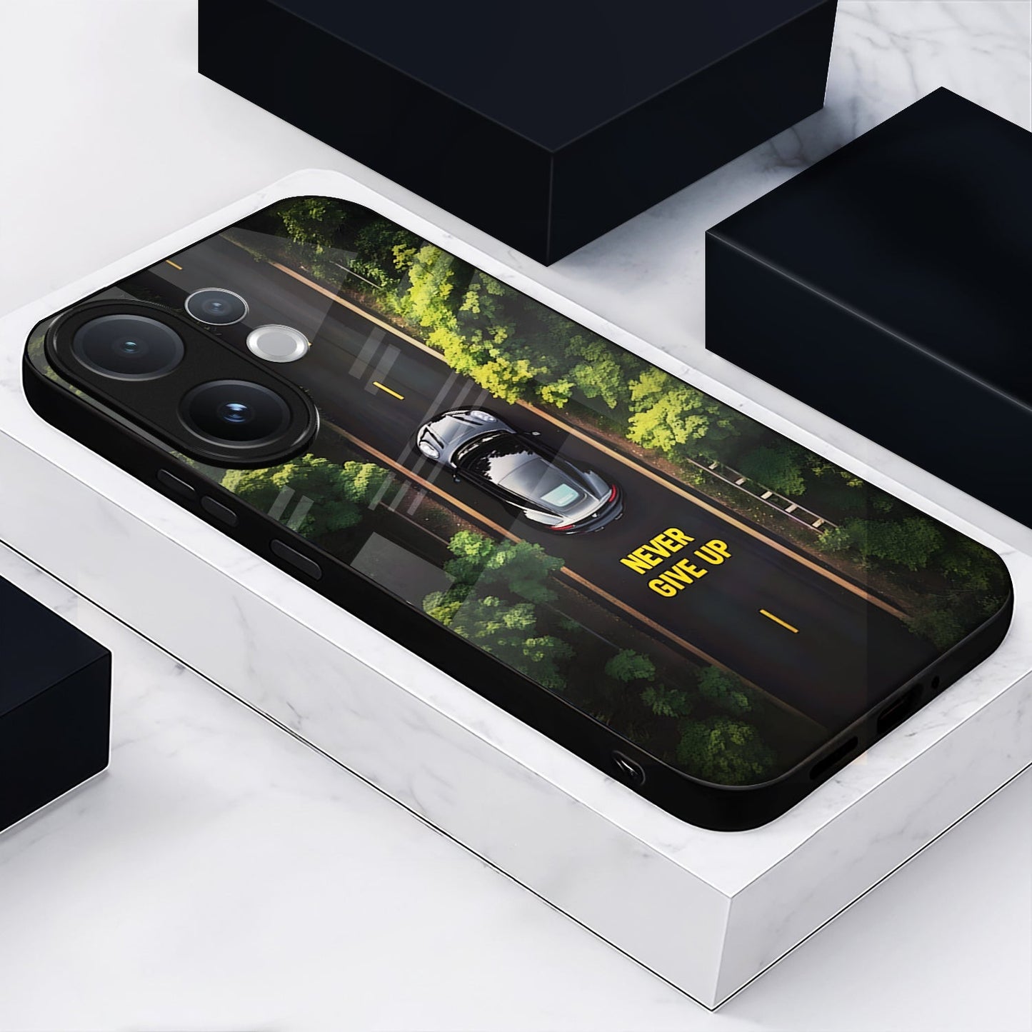 Vivo V60 5G Premium Acrylic Shockproof Glass Back Case (Road Never Give Up)