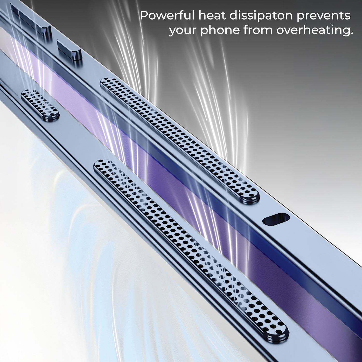 Oppo Reno 14 5G Phone case with heat dissipation design and text on a gray background