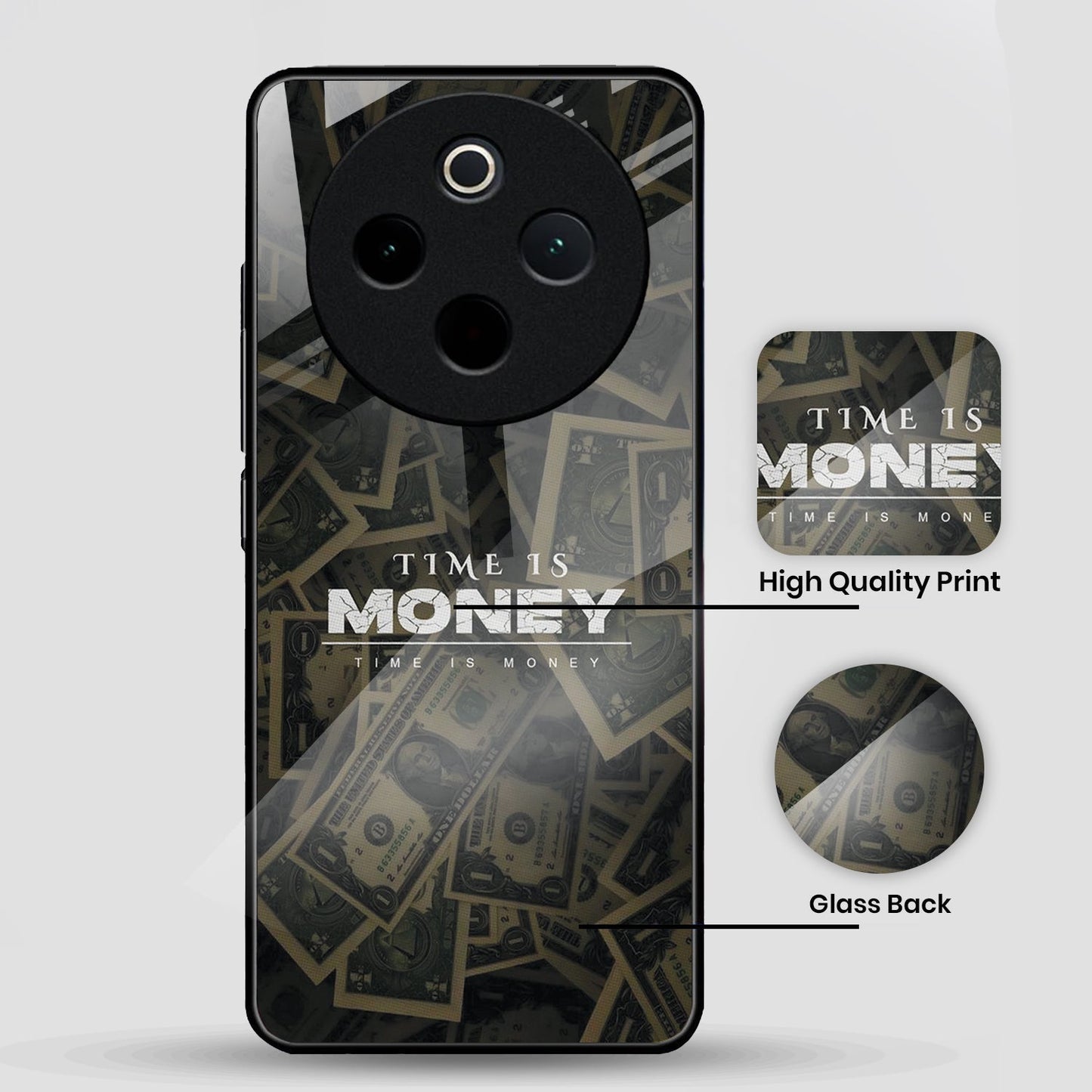 Vivo T4 5G Premium Acrylic Shockproof Glass Back Case (Time is Money)