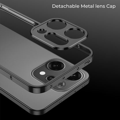 Oppo Reno 14 5G Detachable metal lens cap on a smartphone with a black background