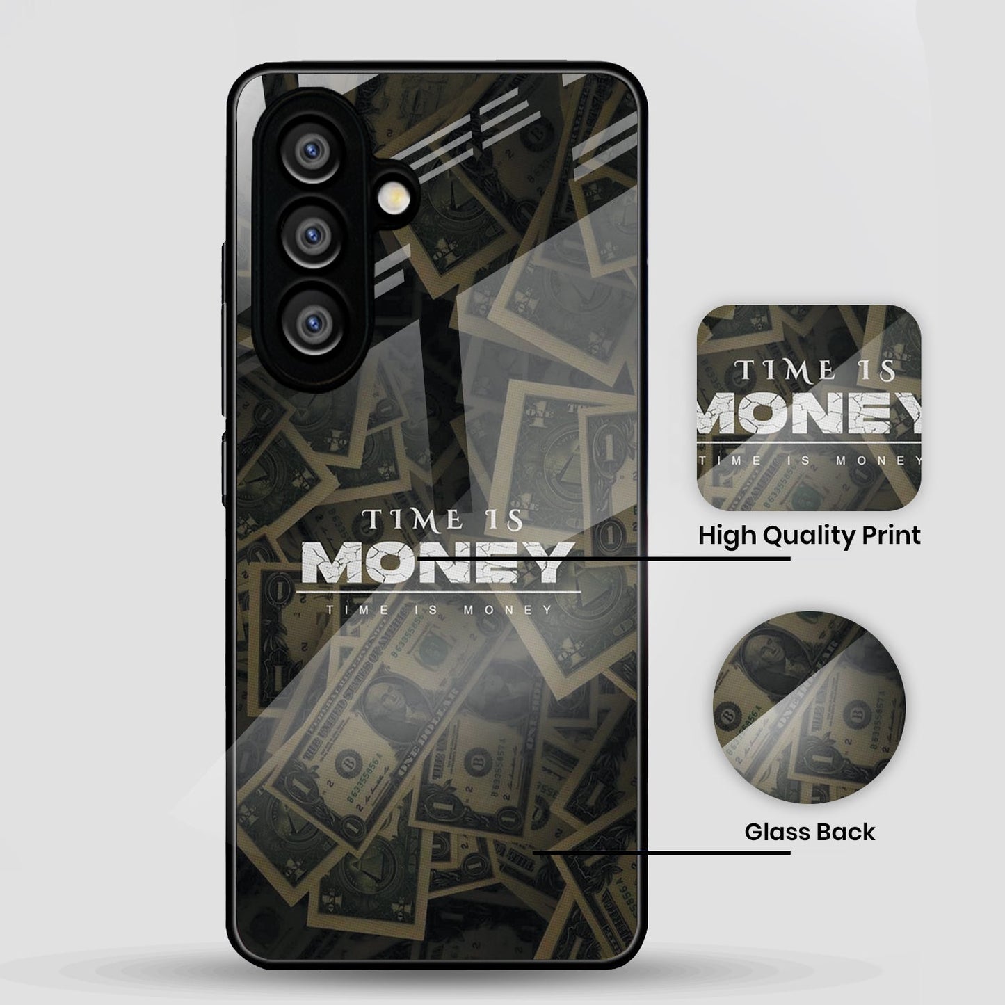 Samsung Galaxy A36 5G Premium Acrylic Shockproof Glass Back Case (Time Is Money)