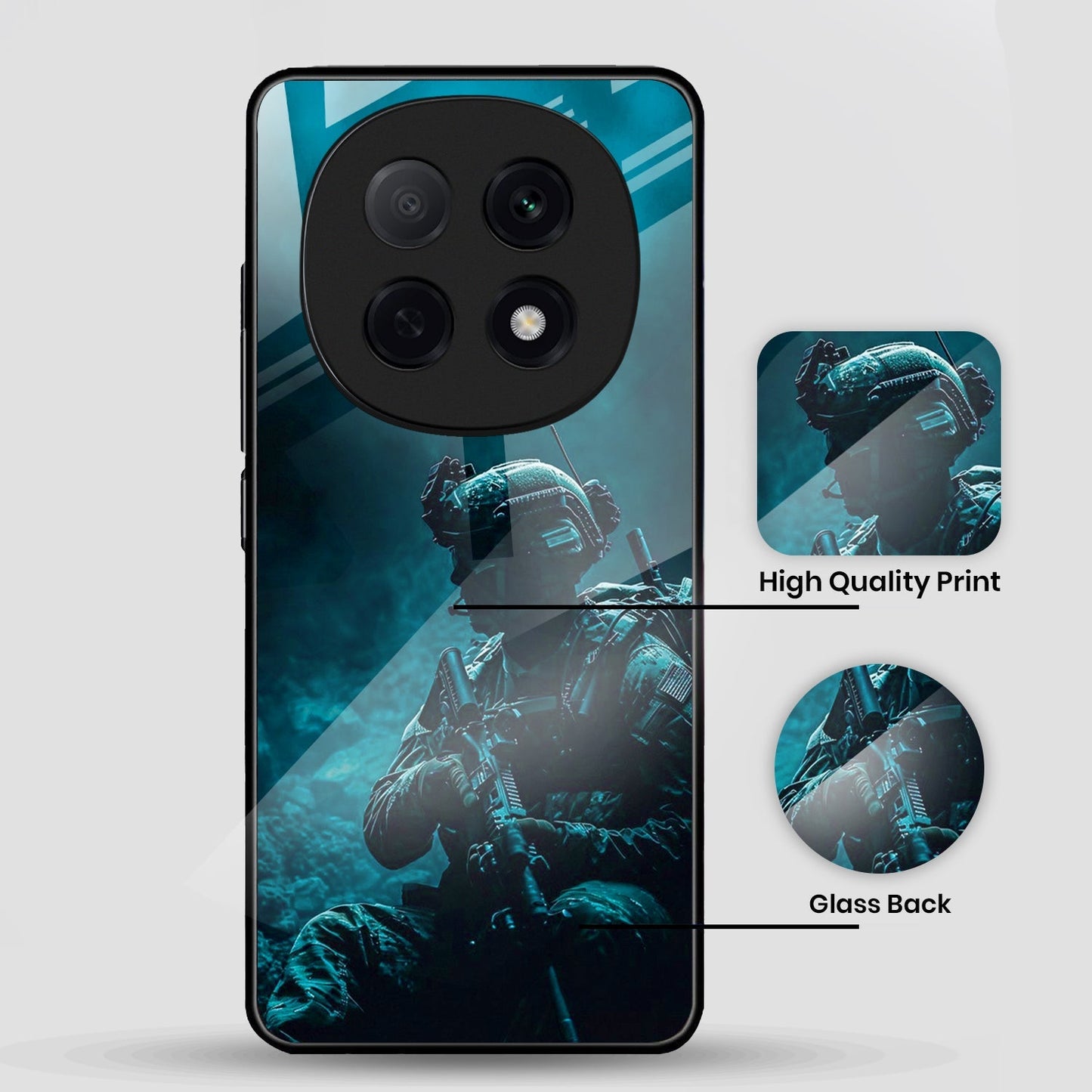 OPPO F29 Pro 5G Premium Acrylic Shockproof Glass Back Case (Soldier Case)