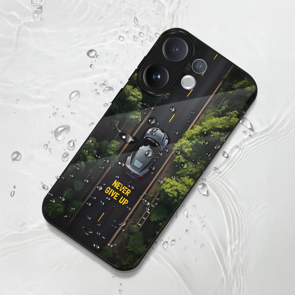 Vivo V60 5G Premium Acrylic Shockproof Glass Back Case (Road Never Give Up)