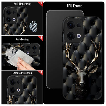 Oppo Reno 13 5G Premium Acrylic Shockproof Glass Back Case (Golden Antlers)