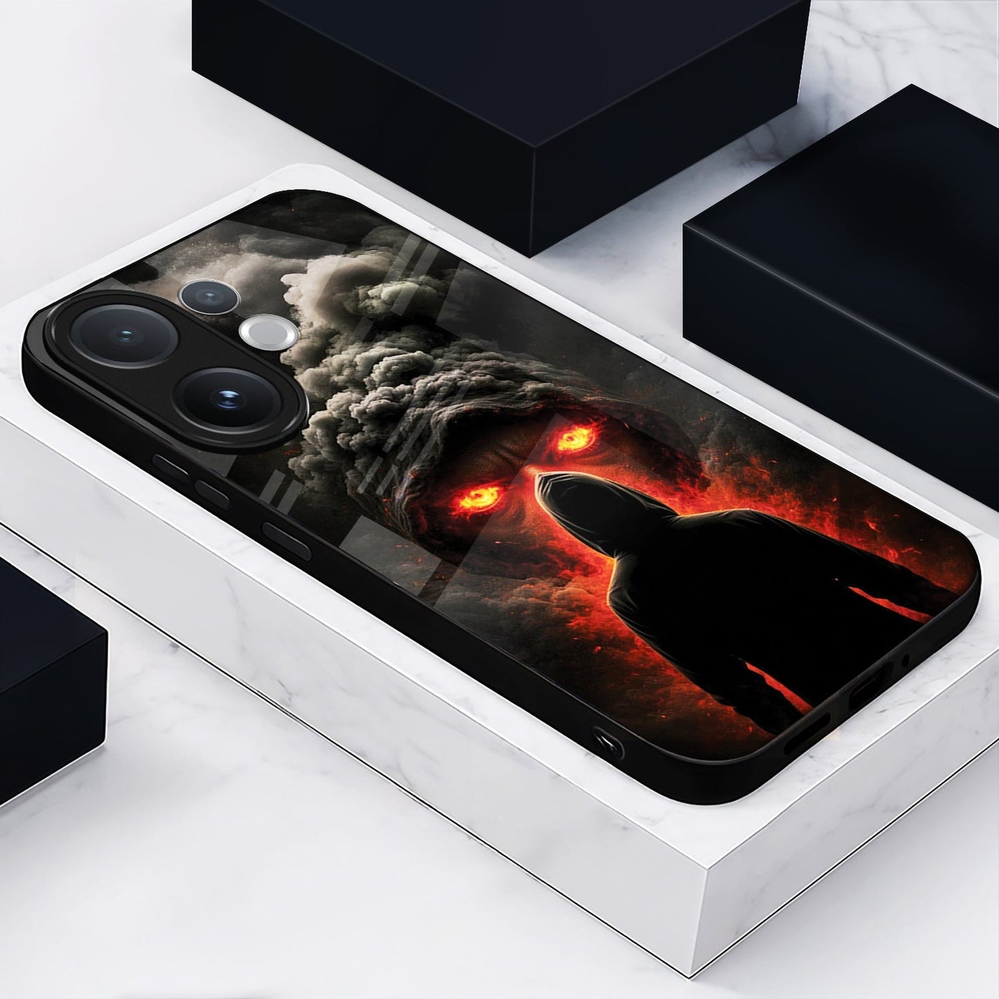 Vivo V60 5G Premium Acrylic Shockproof Glass Back Case ( Dark Flame )