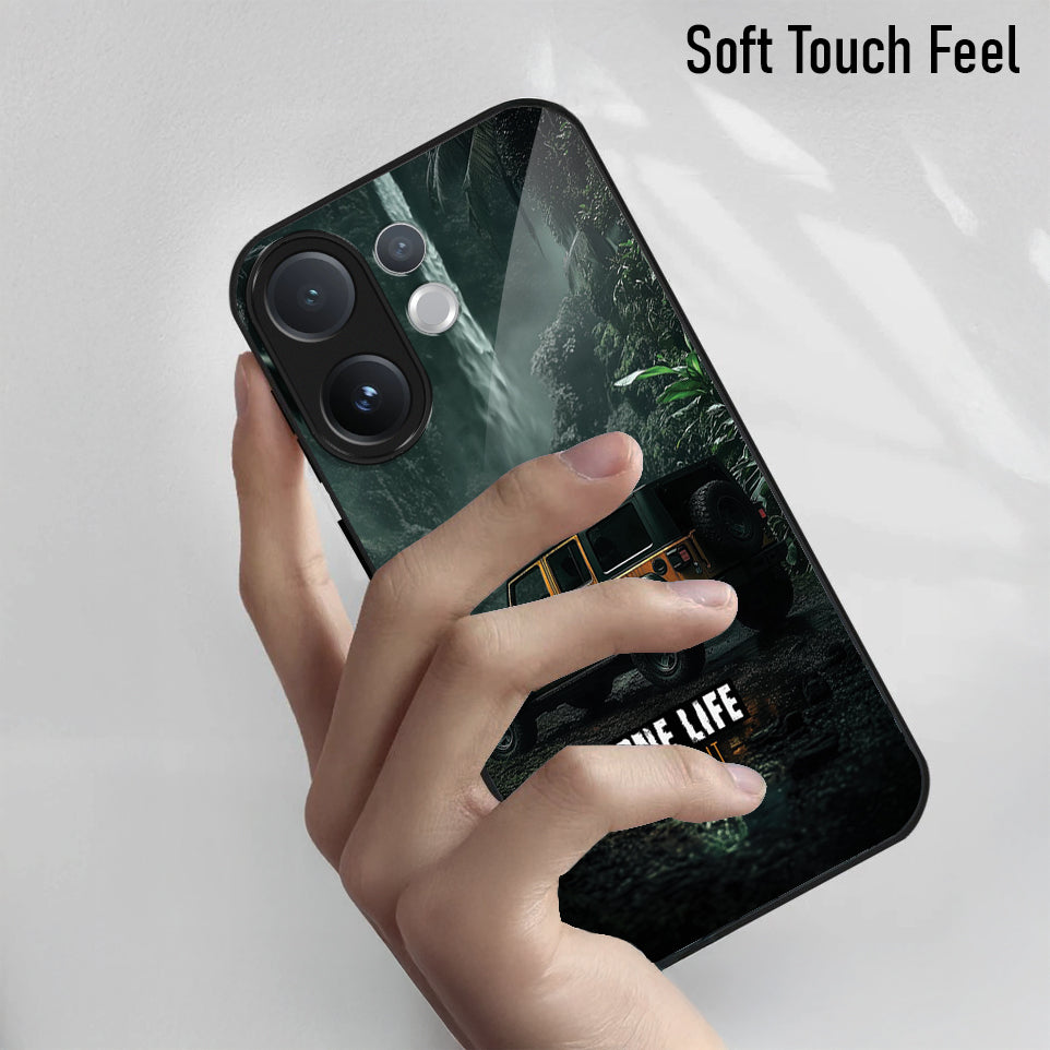 Vivo V60 5G Premium Acrylic Shockproof Glass Back Case (Jeep Case)