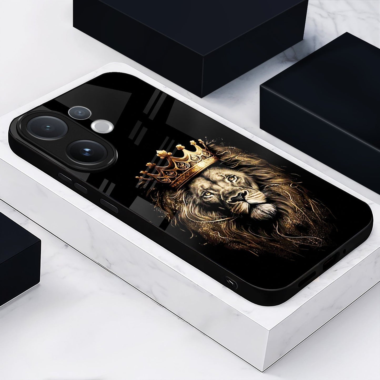 Vivo V60 5G Premium Acrylic Shockproof Glass Back Case (Crowned Lion )