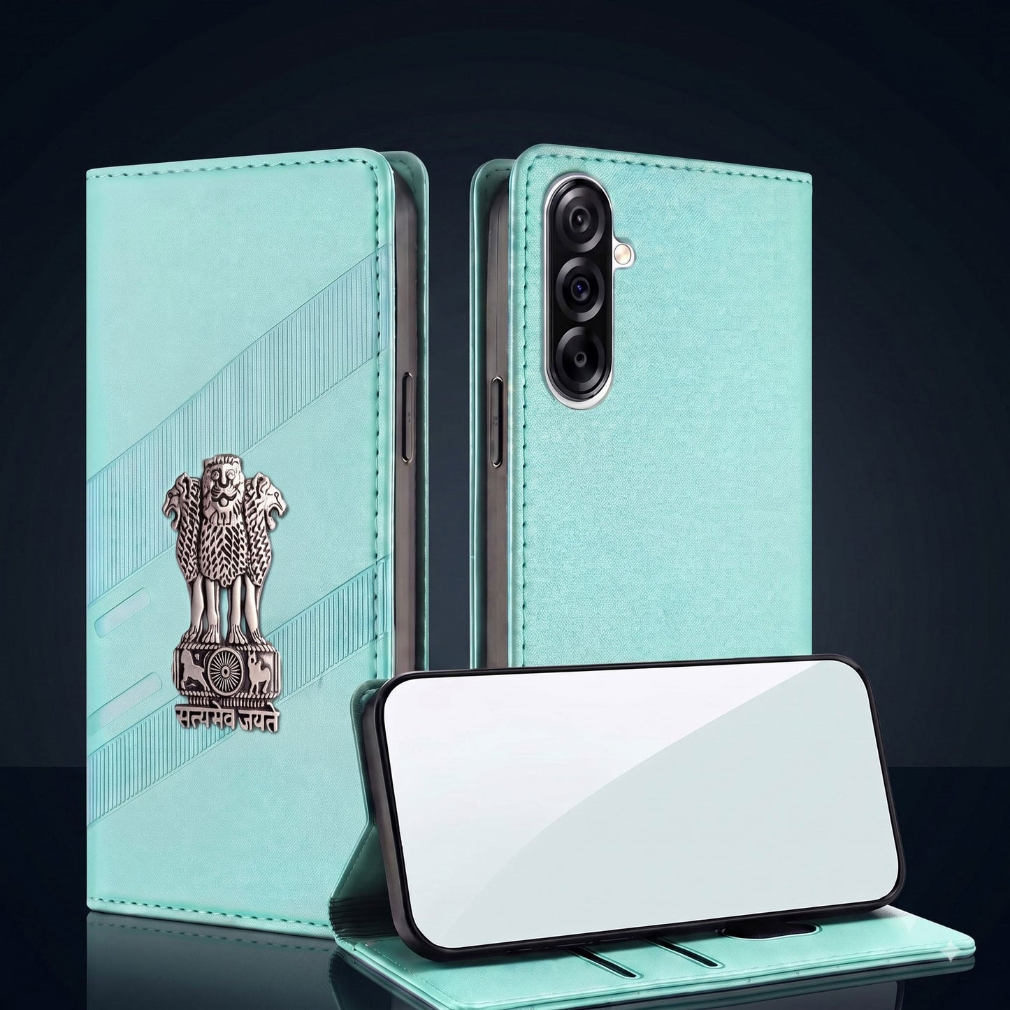 Samsung Galaxy A56 5G Satyamev Jayate 3D Emblem Magnetic Flip Wallet Case