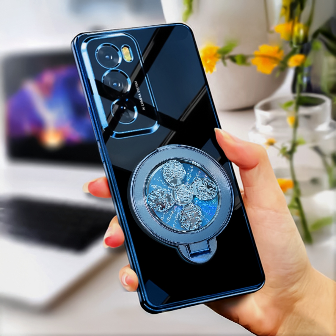 OPPO Reno 12 Pro 5G Electroplating Reflective Fidget Rotating Back Cas ...
