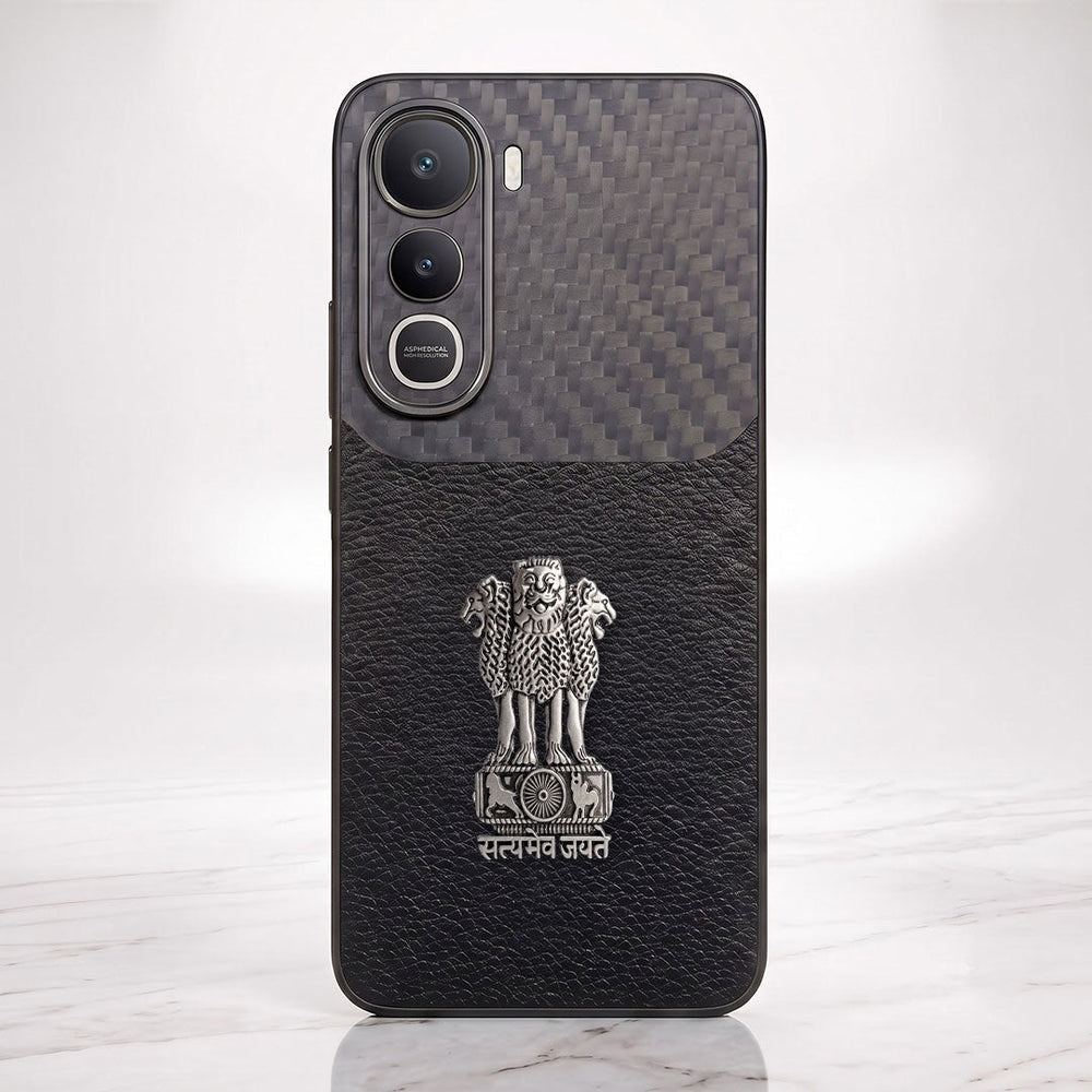 Vivo Y400 Pro 5G Satyamev Jayate Carbon Fiber Leather Hybrid Phone Case