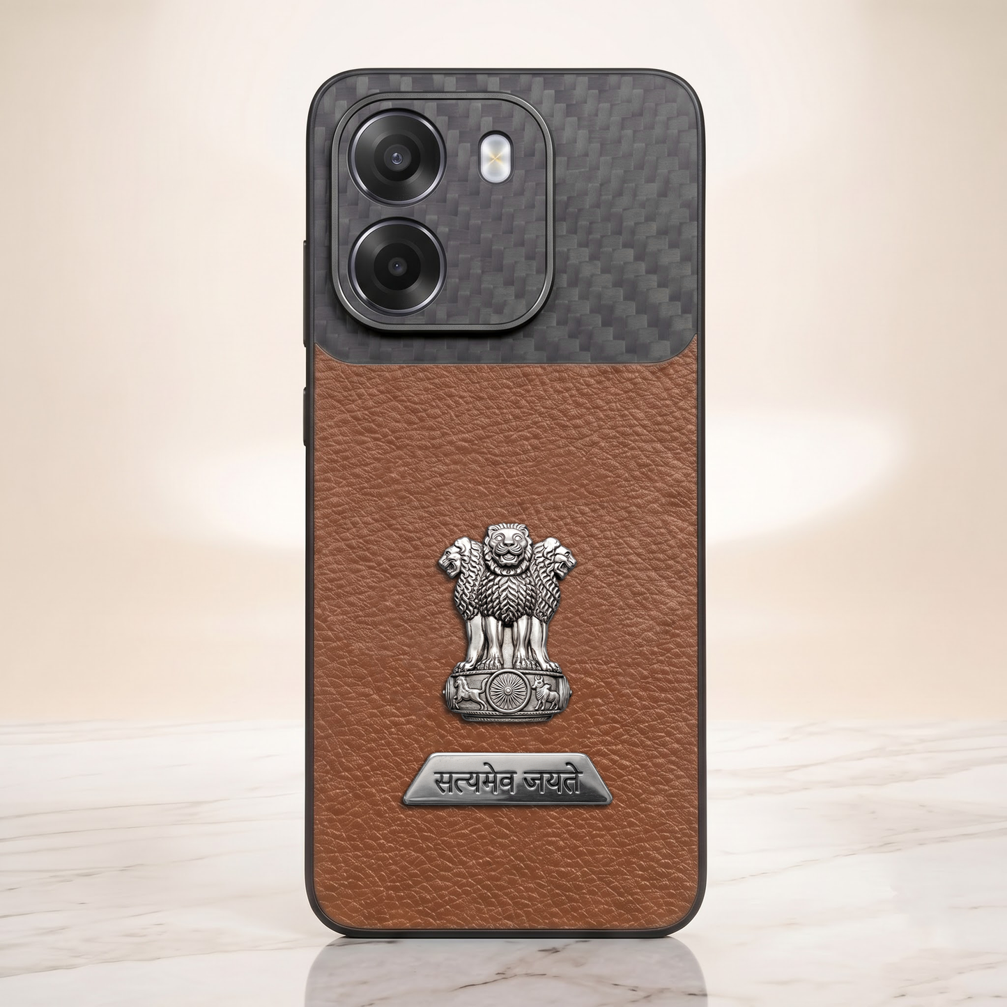 Oppo K14 5G Satyamev Jayate 2-in-1 Emblem Carbon Fiber Leather Phone Case