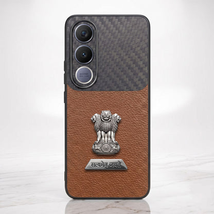 Vivo V70 FE 5G Satyamev Jayate 2-in-1 Emblem Carbon Fiber Leather Phone Case
