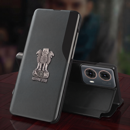 Motorola Edge 50 Fusion 5G Satyamev Jayate Half Window Leather Flip Case