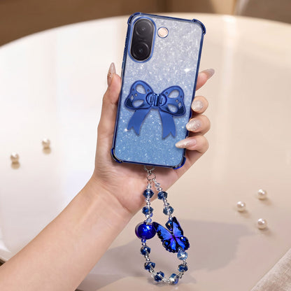 Vivo V60e 5G Luxury Shimmer Airbag Bow Stand Case with Charm Strap