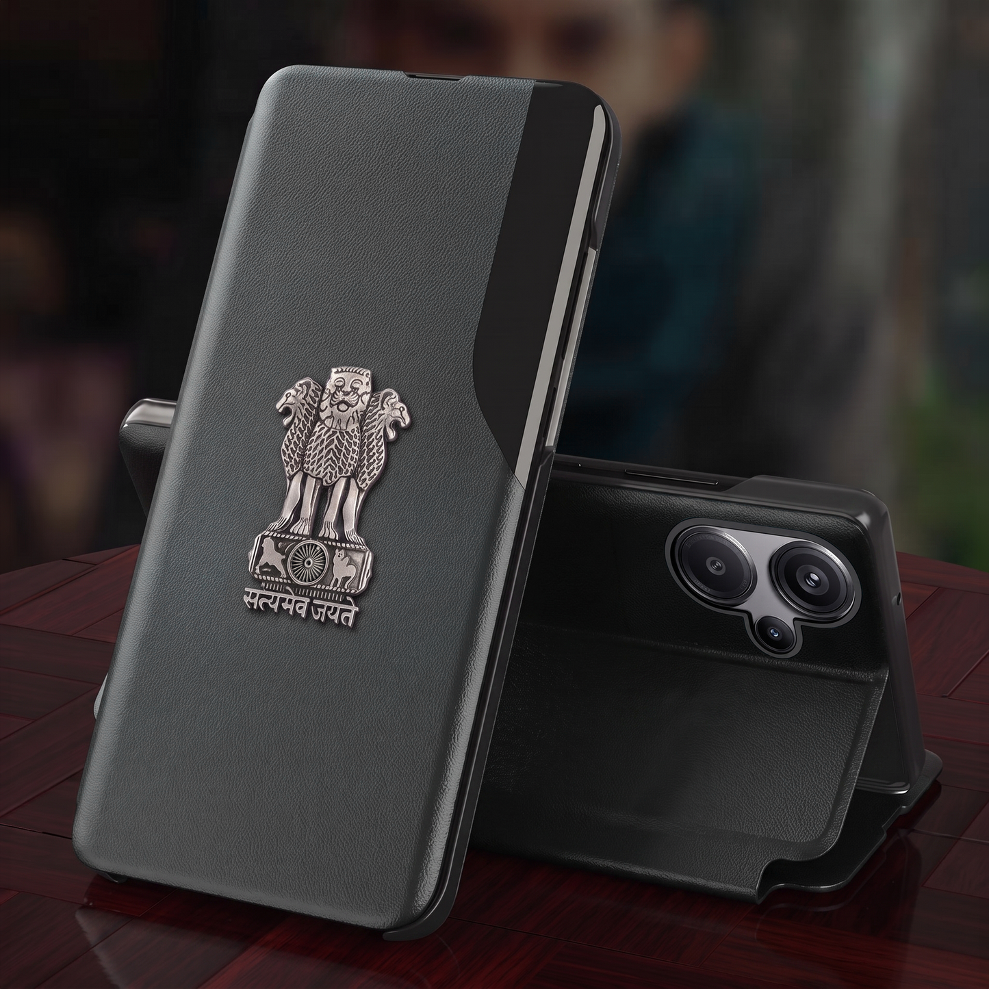 Redmi Note 13 Pro+ 5G Satyamev Jayate Half Window Leather Flip Case