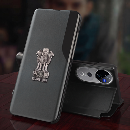Vivo V40 Pro 5G Satyamev Jayate Half Window Leather Flip Case