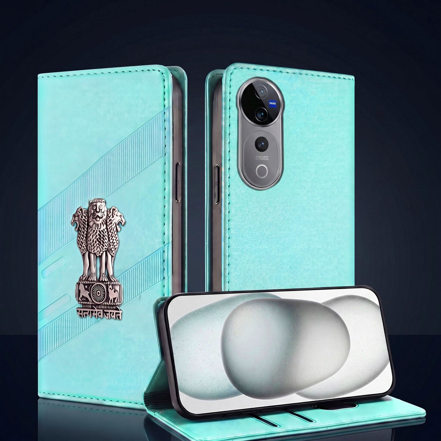 Vivo V40 Pro 5G Satyamev Jayate 3D Emblem Magnetic Flip Wallet Case