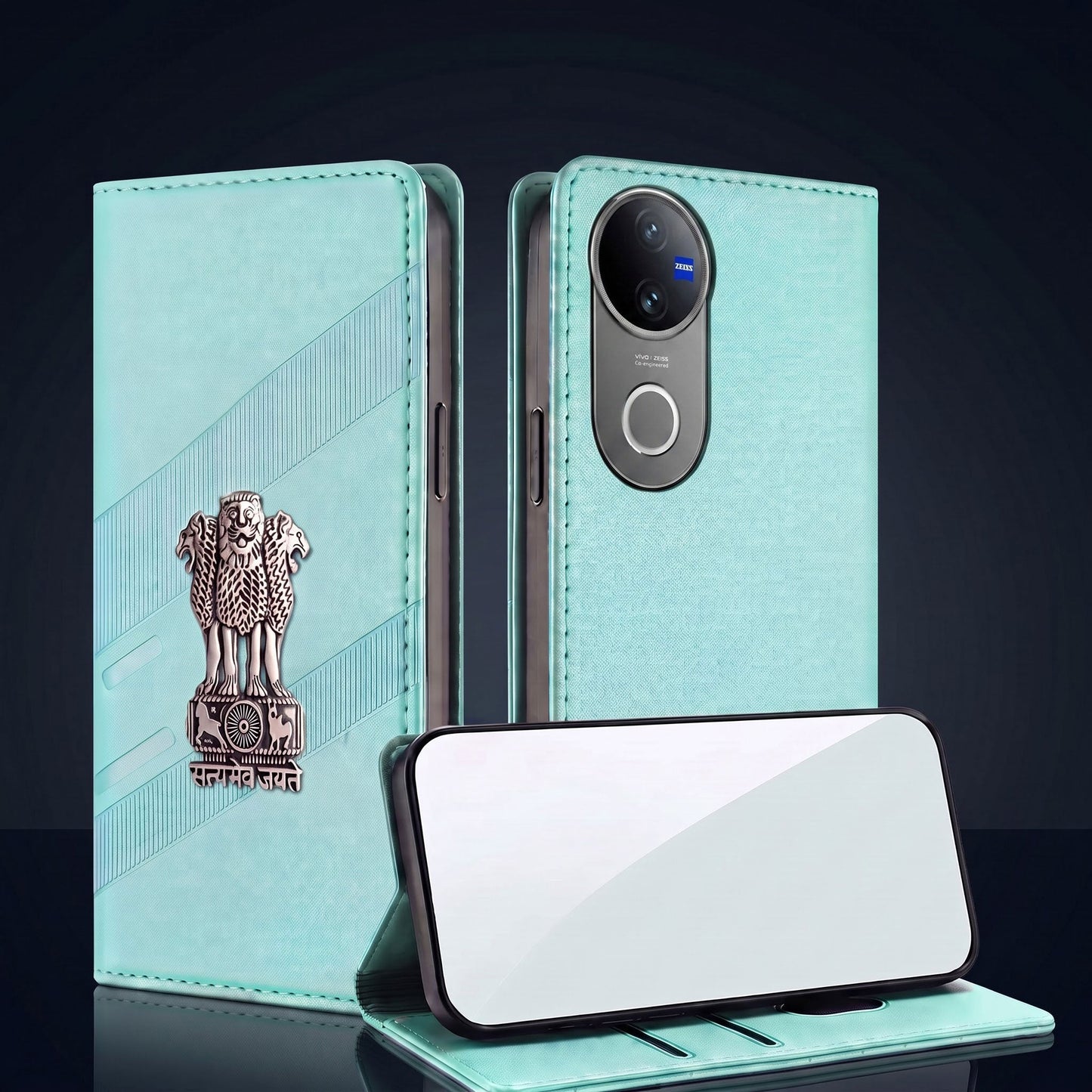 Vivo V50 5G Satyamev Jayate 3D Emblem Magnetic Flip Wallet Case