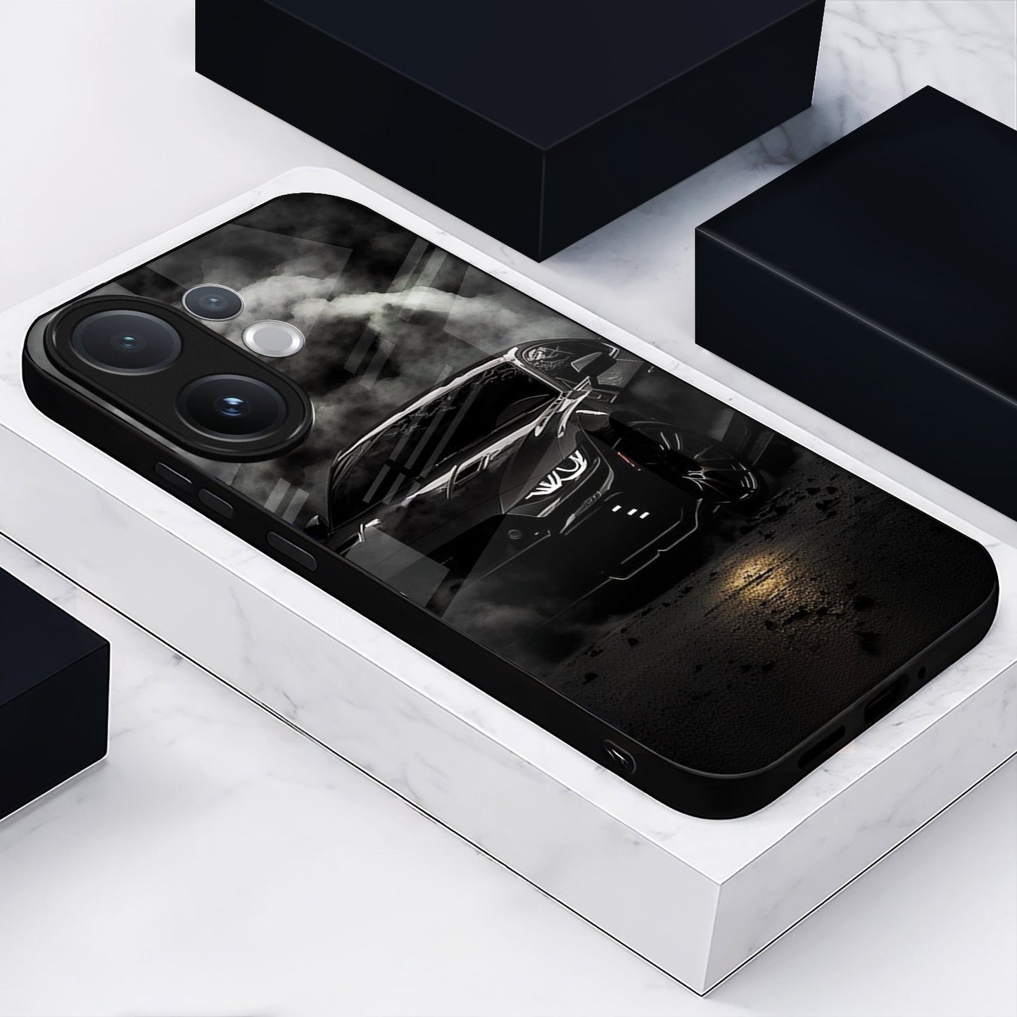 Vivo V60 5G Premium Acrylic Shockproof Glass Back Case ( Black BMW )