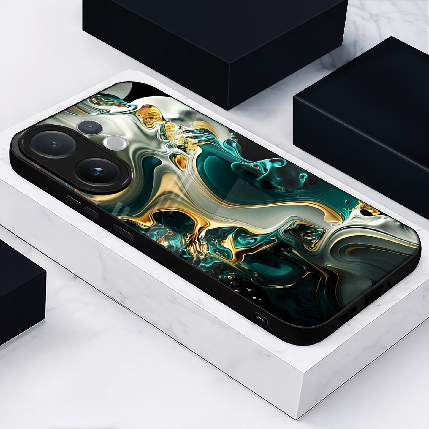 Vivo V60 5G Premium Acrylic Shockproof Glass Back Case (Ocean Ember)