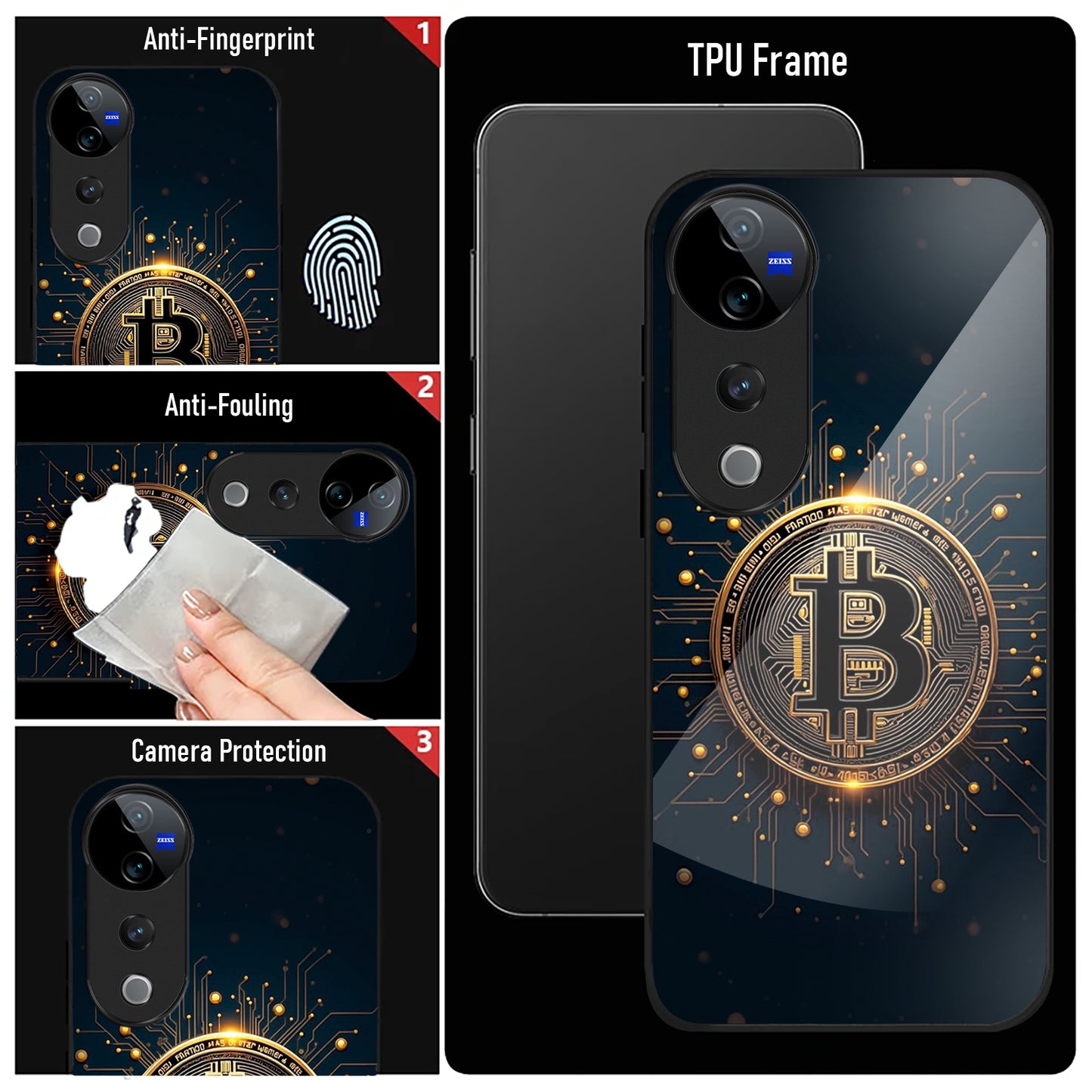 Vivo V40 Pro 5G Premium Acrylic Shockproof Glass Back Case (Bitcoin Armor)