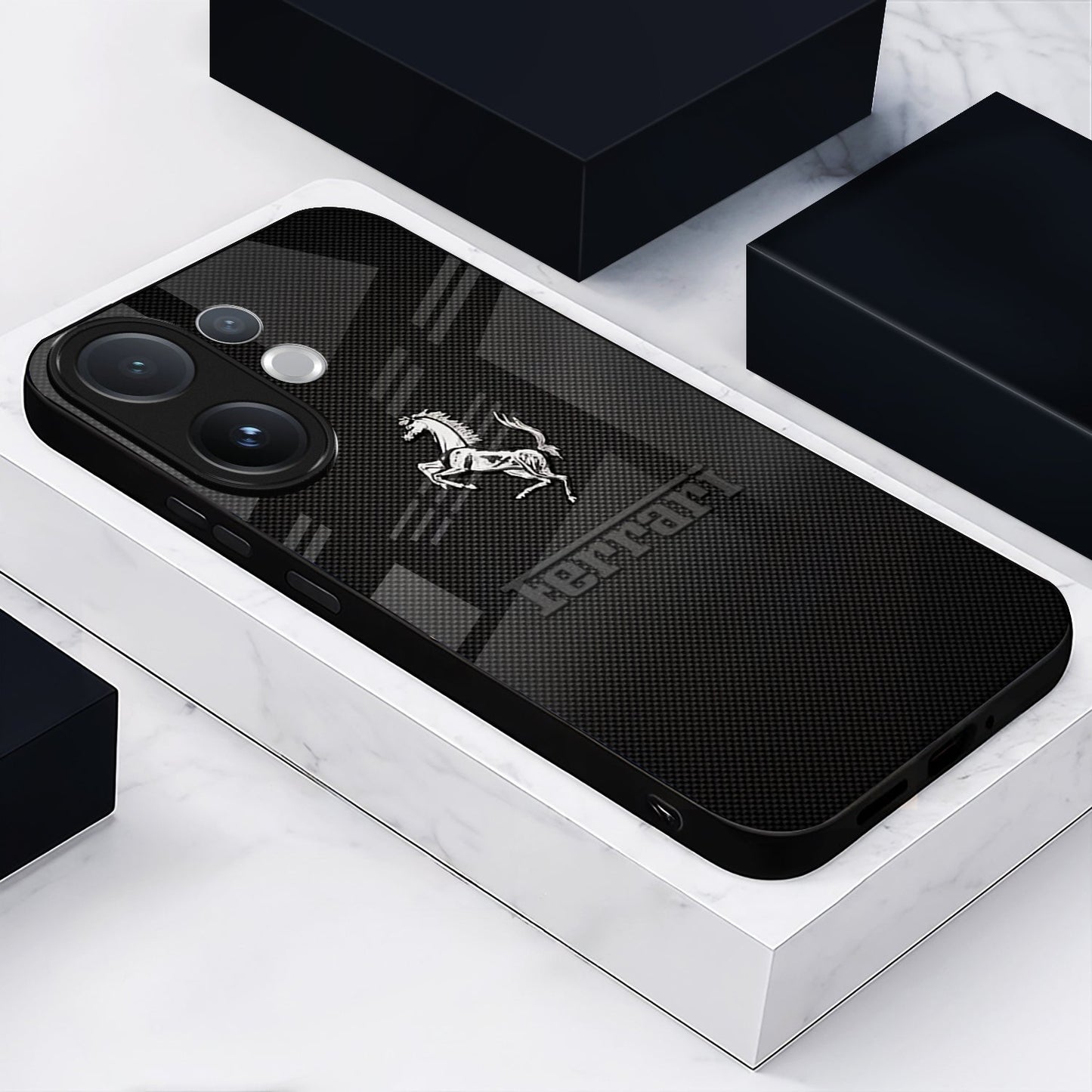 Vivo V60 5G Premium Acrylic Shockproof Glass Back Case (Ferrari Carbon Fiber)